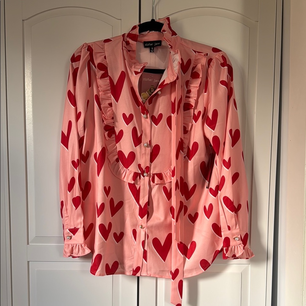 Sister Jane Pink Ruffled Heart Blouse